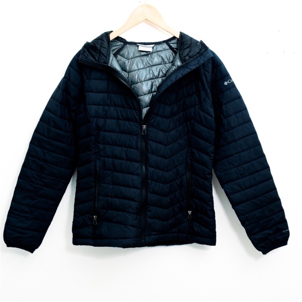 Columbia Women's Black Quilted Shell Puffer Hooded Jacket Size Medium